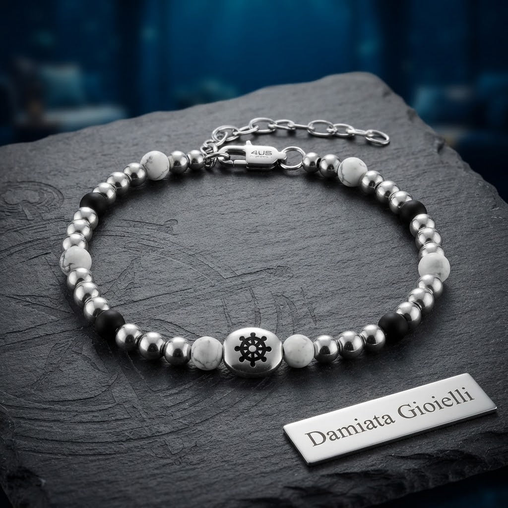 Bracciale uomo 4US Cesare Paciotti in acciaio e onice ref. 4UBR6446