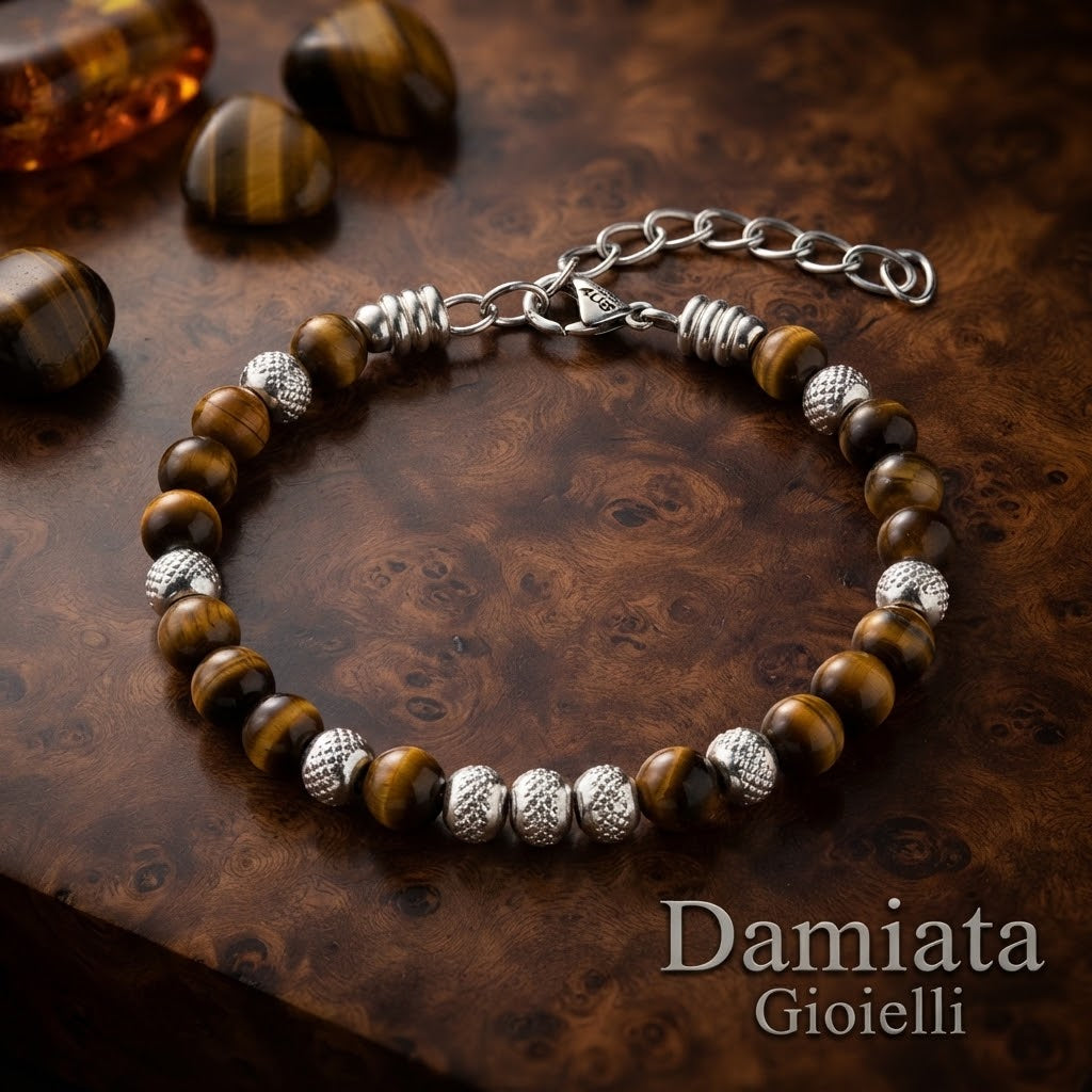 Bracciale uomo 4US Cesare Paciotti in acciaio e occhio di tigre ref. 4UBR6756