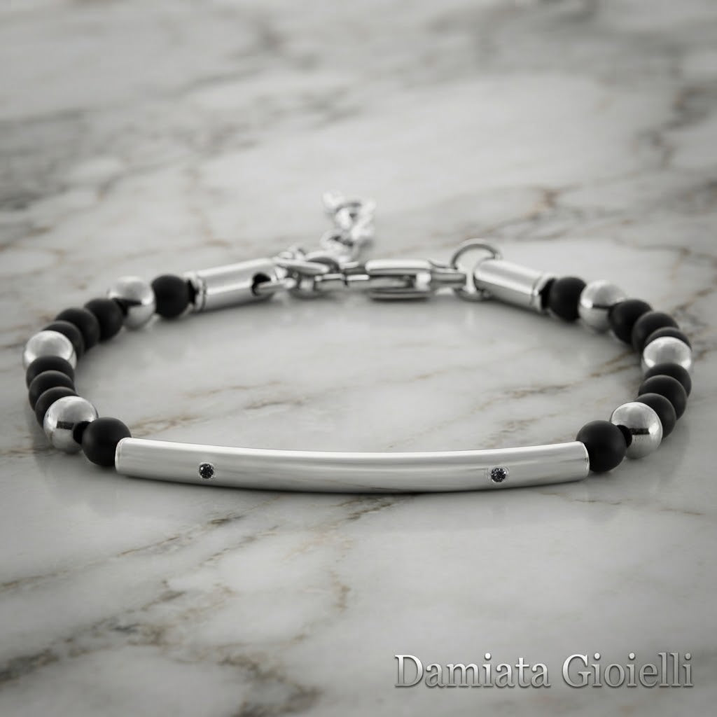 Bracciale uomo 4US Cesare Paciotti in acciaio e onice ref. 4UBR6790