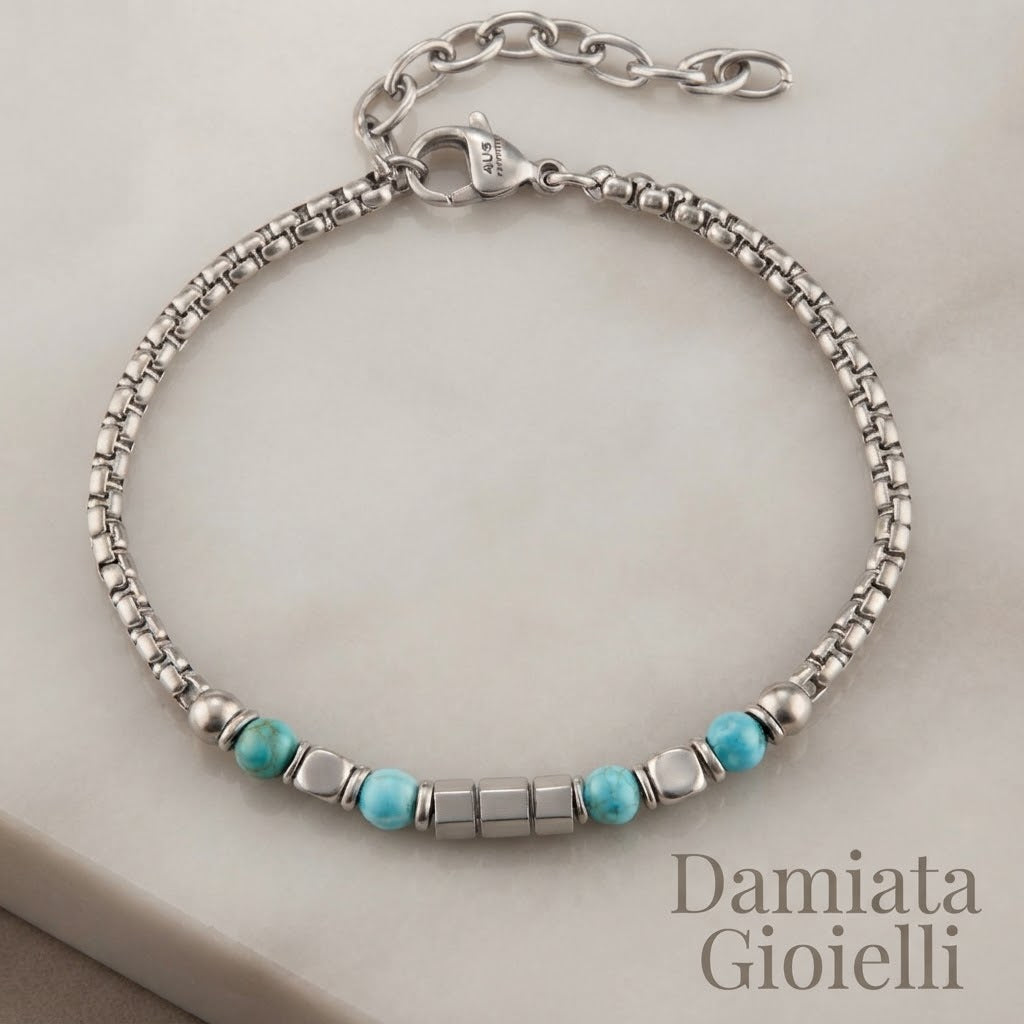 Bracciale uomo 4US Cesare Paciotti in acciaio e turchese ref. 4UBR6802