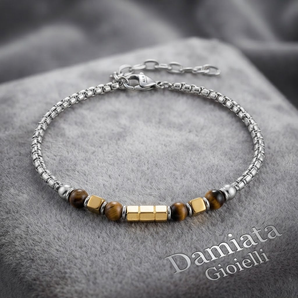 Bracciale uomo 4US Cesare Paciotti in acciaio e occhio di tigre ref. 4UBR6803