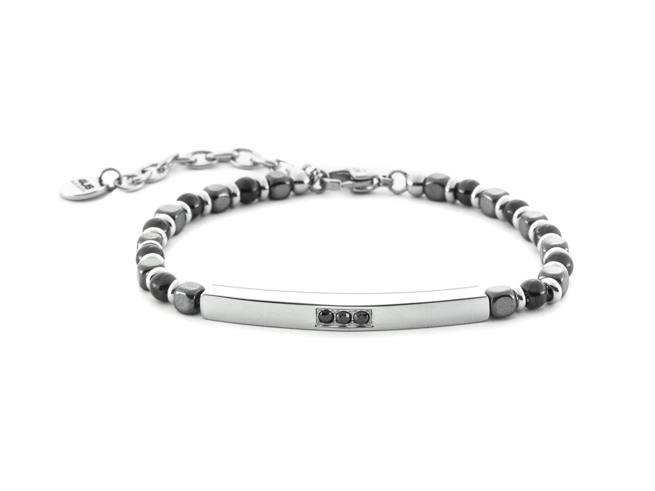 Bracciale uomo 4US Cesare Paciotti in acciaio con ematite e zirconi neri 4UBR6998