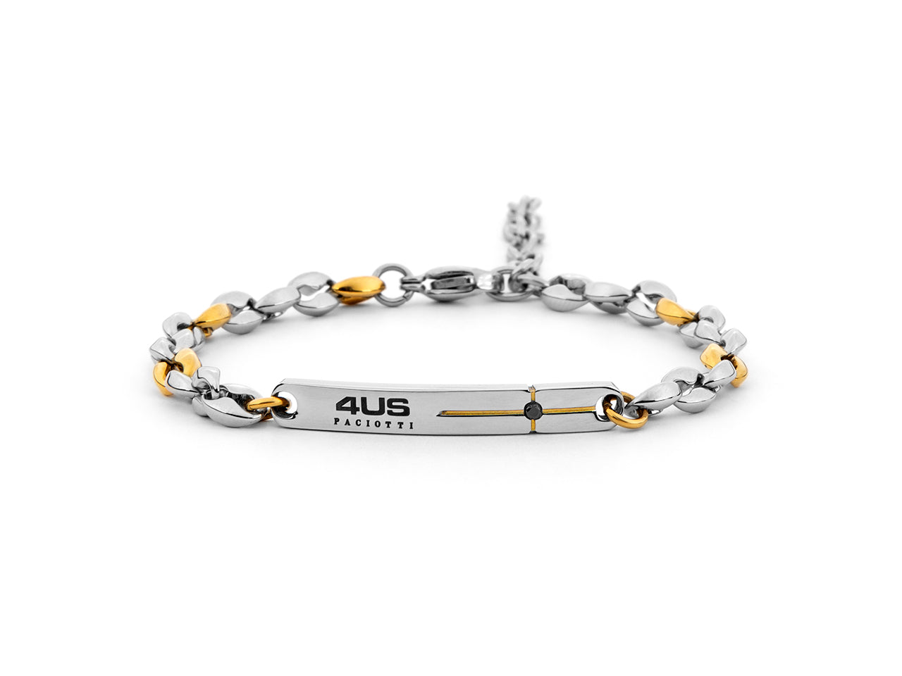 Bracciale uomo 4US Cesare Paciotti in acciaio bicolore con zircone nero 4UBR8030