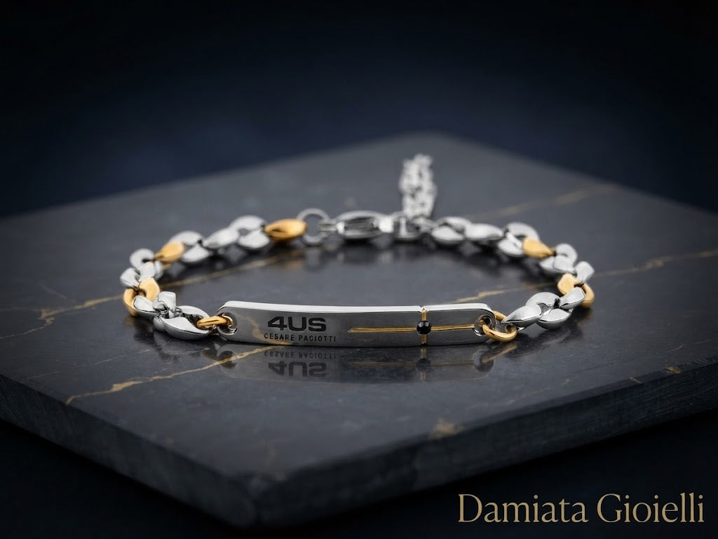 Bracciale uomo 4US Cesare Paciotti in acciaio bicolore con zircone nero ref. 4UBR8030
