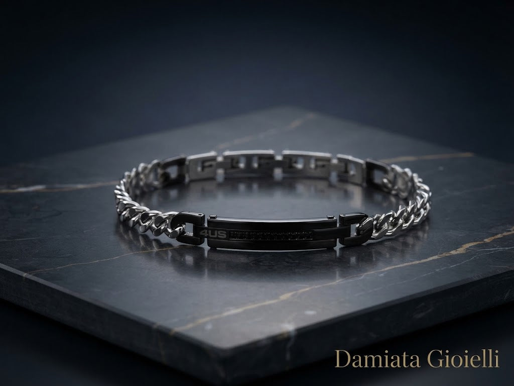 Bracciale uomo 4US Cesare Paciotti in acciaio bicolore con zirconi neri ref. 4UBR8472