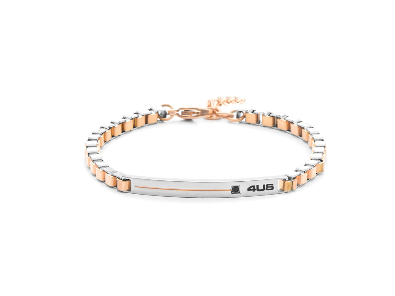 Bracciale uomo 4US Cesare Paciotti in acciaio bicolore con zirconi neri 4UBR8478