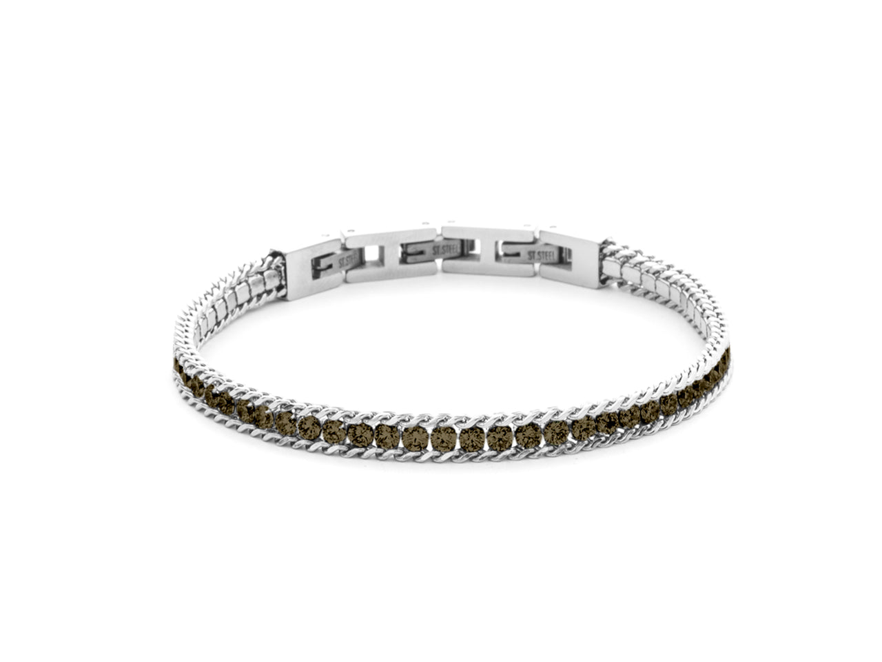 Bracciale uomo 4US Cesare Paciotti in acciaio con zirconi marroni 4UBR8503
