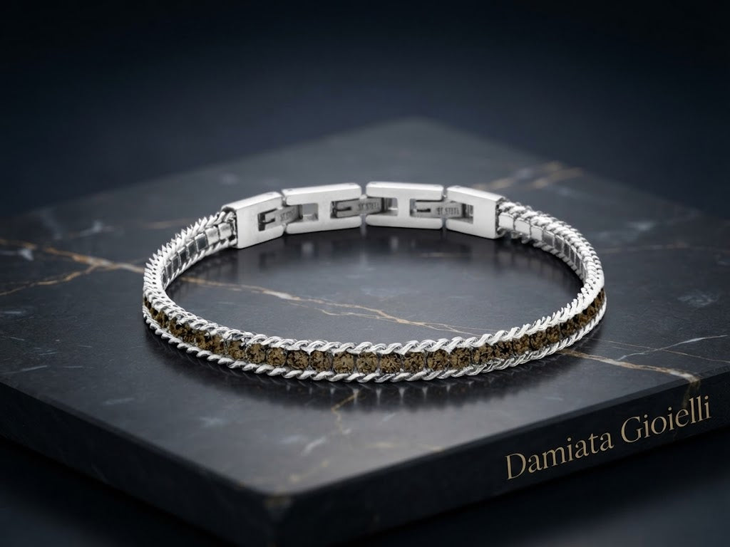 Bracciale uomo 4US Cesare Paciotti in acciaio con zirconi marroni ref. 4UBR8503