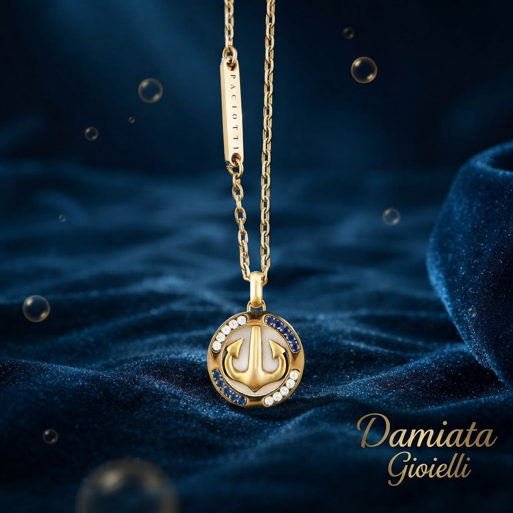 Collana ancora uomo 4US Cesare Paciotti in acciaio dorato e zirconi ref. 4UCL6732