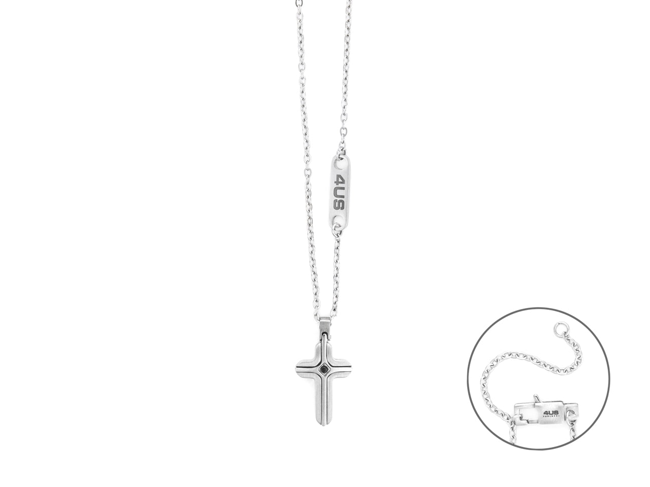 Collana con croce uomo 4US Cesare Paciotti in acciaio con zircone nero 4UCL7822