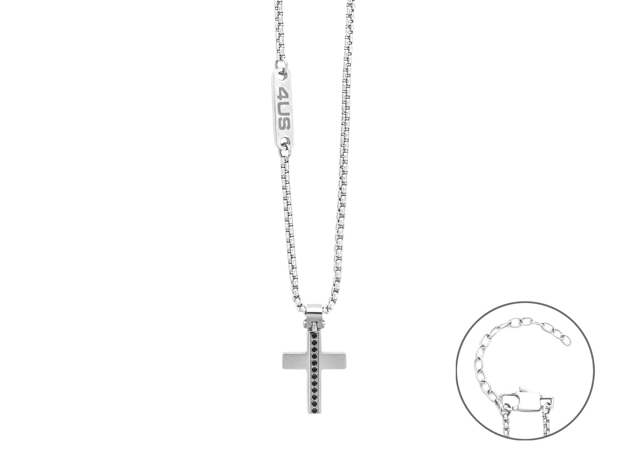 Collana con croce uomo 4US Cesare Paciotti in acciaio con zirconi neri 4UCL8462