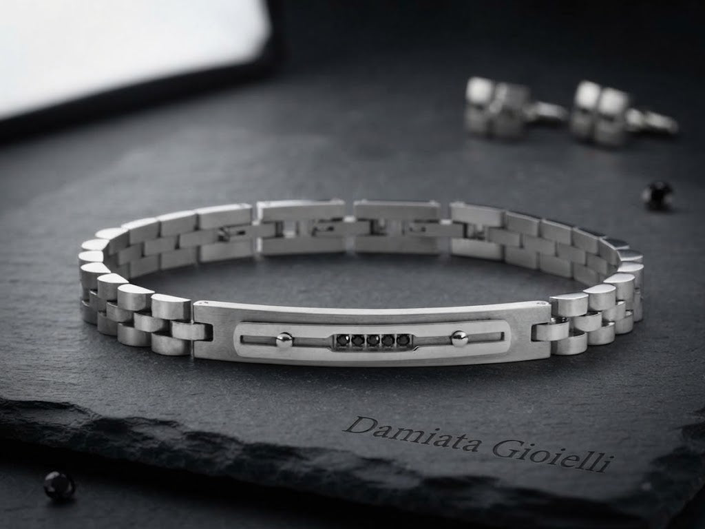 Bracciale uomo 4US Cesare Paciotti in acciaio con zirconi neri ref. 4UBR7829
