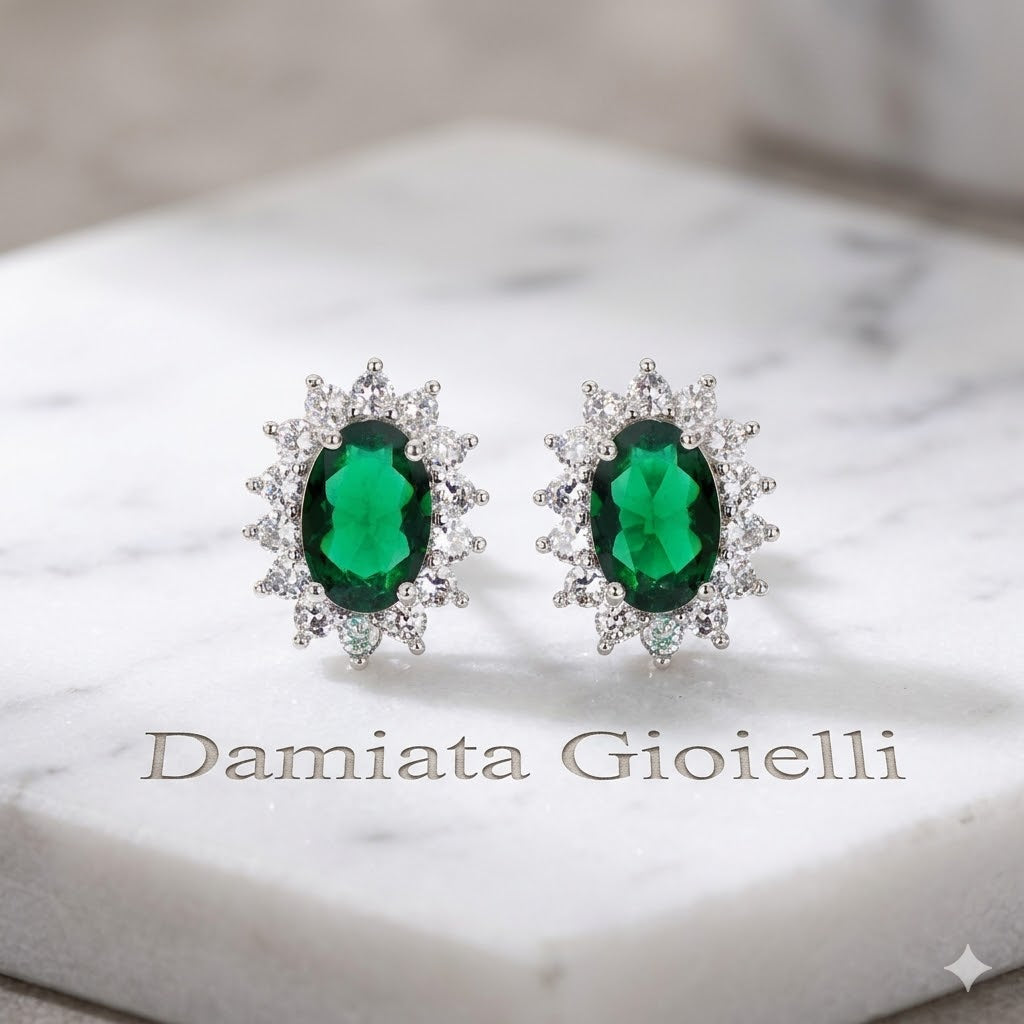 Orecchini donna Ottaviani in lega metallica con cristalli bianchi e verdi 500779O