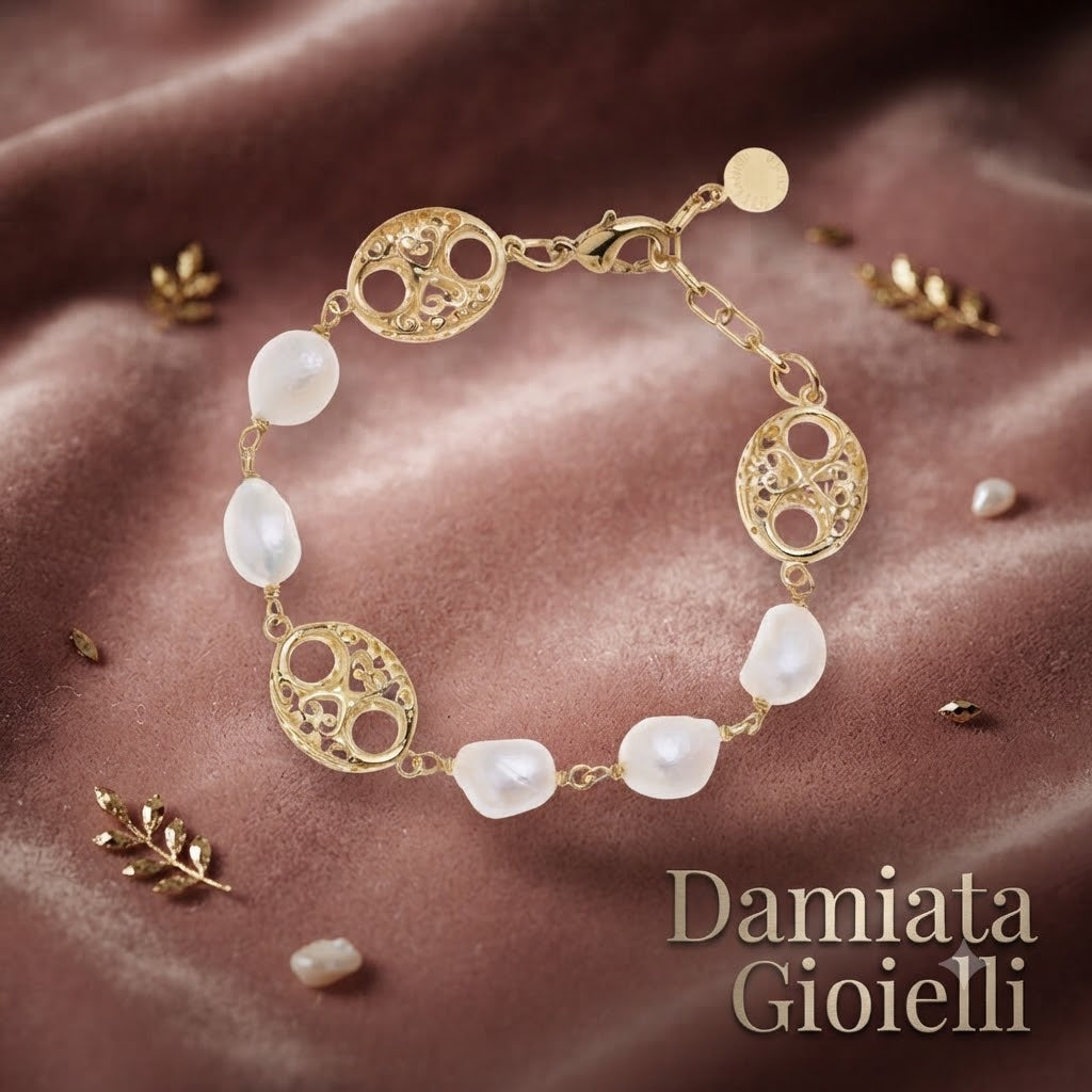 Bracciale donna Ottaviani in lega metallica dorata e perle barocche 501027B