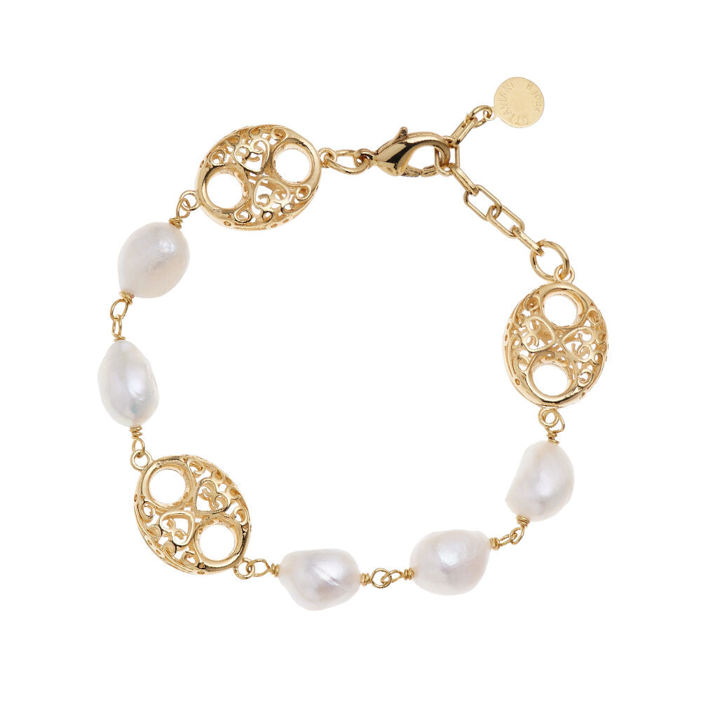 Bracciale donna Ottaviani in lega metallica dorata e perle barocche 501027B