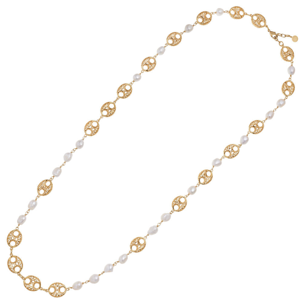 Collana donna Ottaviani in lega metallica dorata e perle barocche 501027C