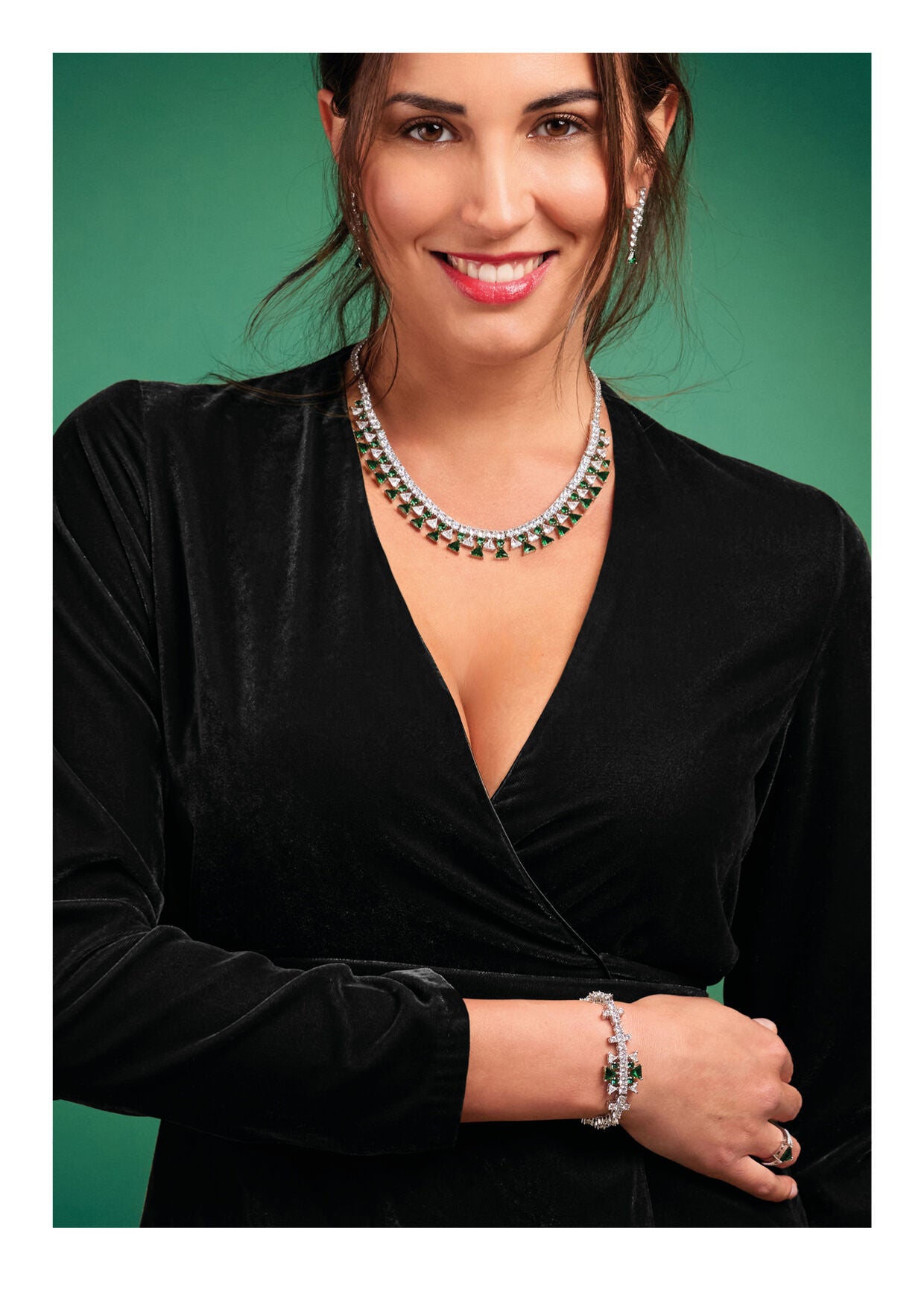 Orecchini donna Ottaviani in lega metallica e cubic zirconia bianchi e verdi 501229O