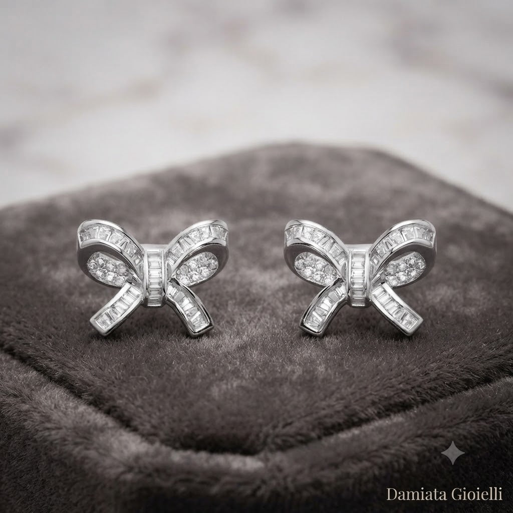 Orecchini fiocco donna Ottaviani in lega metallica e cubic zirconia bianchi 501245O