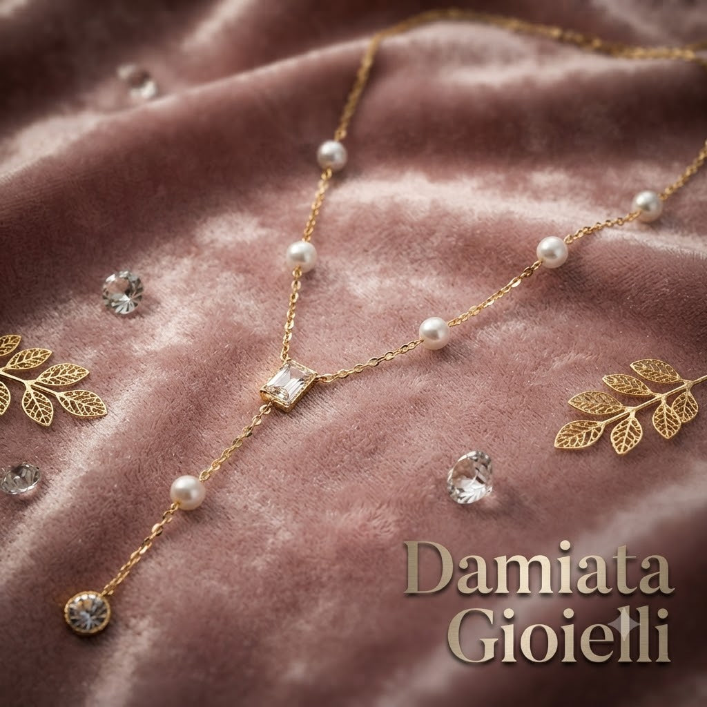 Collana donna Ottaviani in lega metallica dorata e cristalli e perle bianche 501313C
