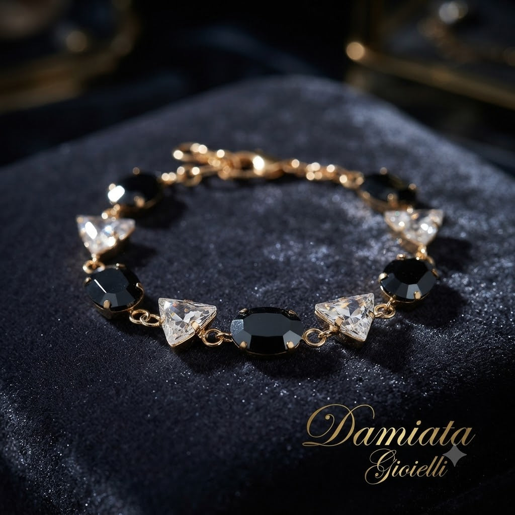 Bracciale donna Ottaviani in lega metallica dorata e cristalli bianchi e neri 501317B
