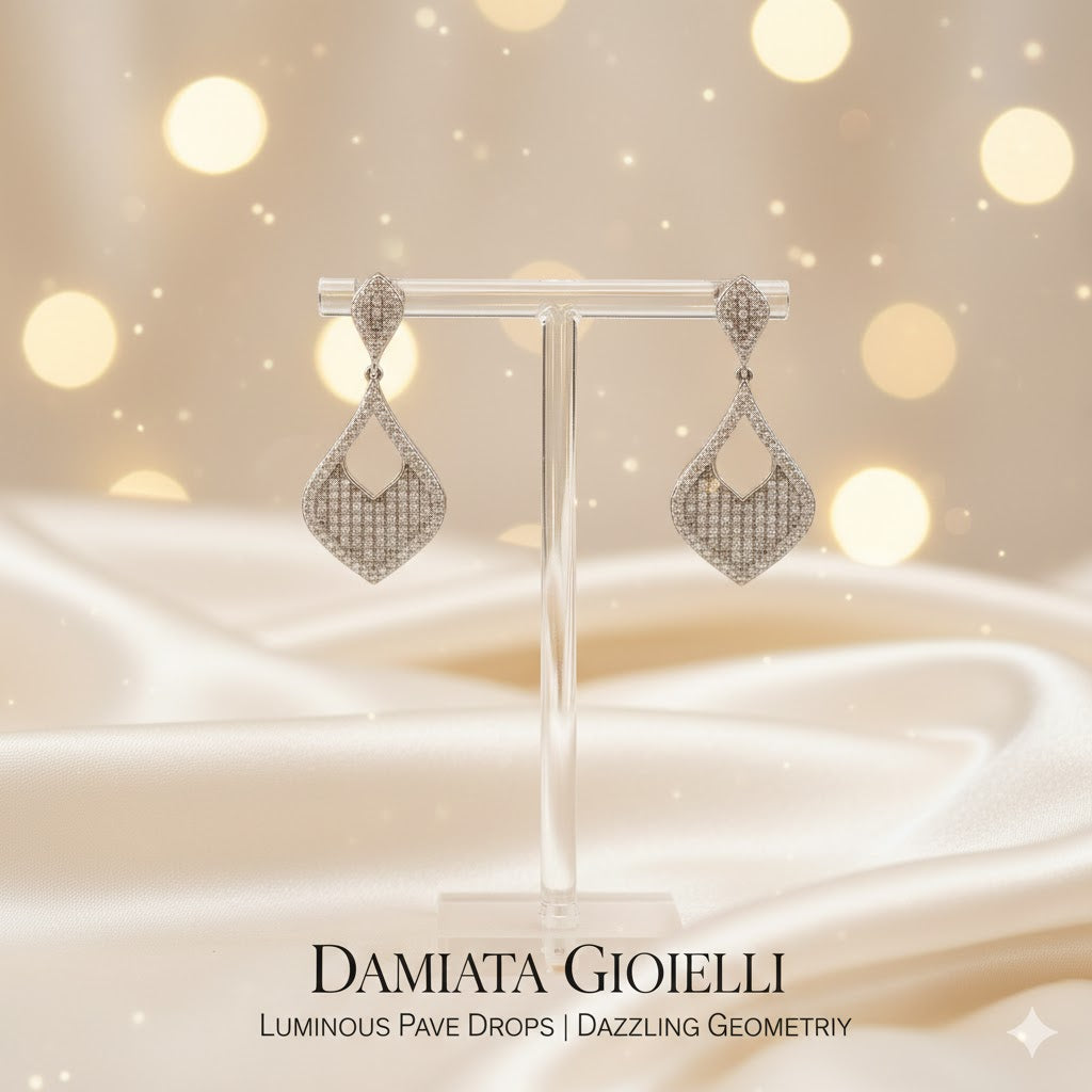 Orecchini pendenti donna Damiata Gioielli in oro bianco con zirconi 5102/102