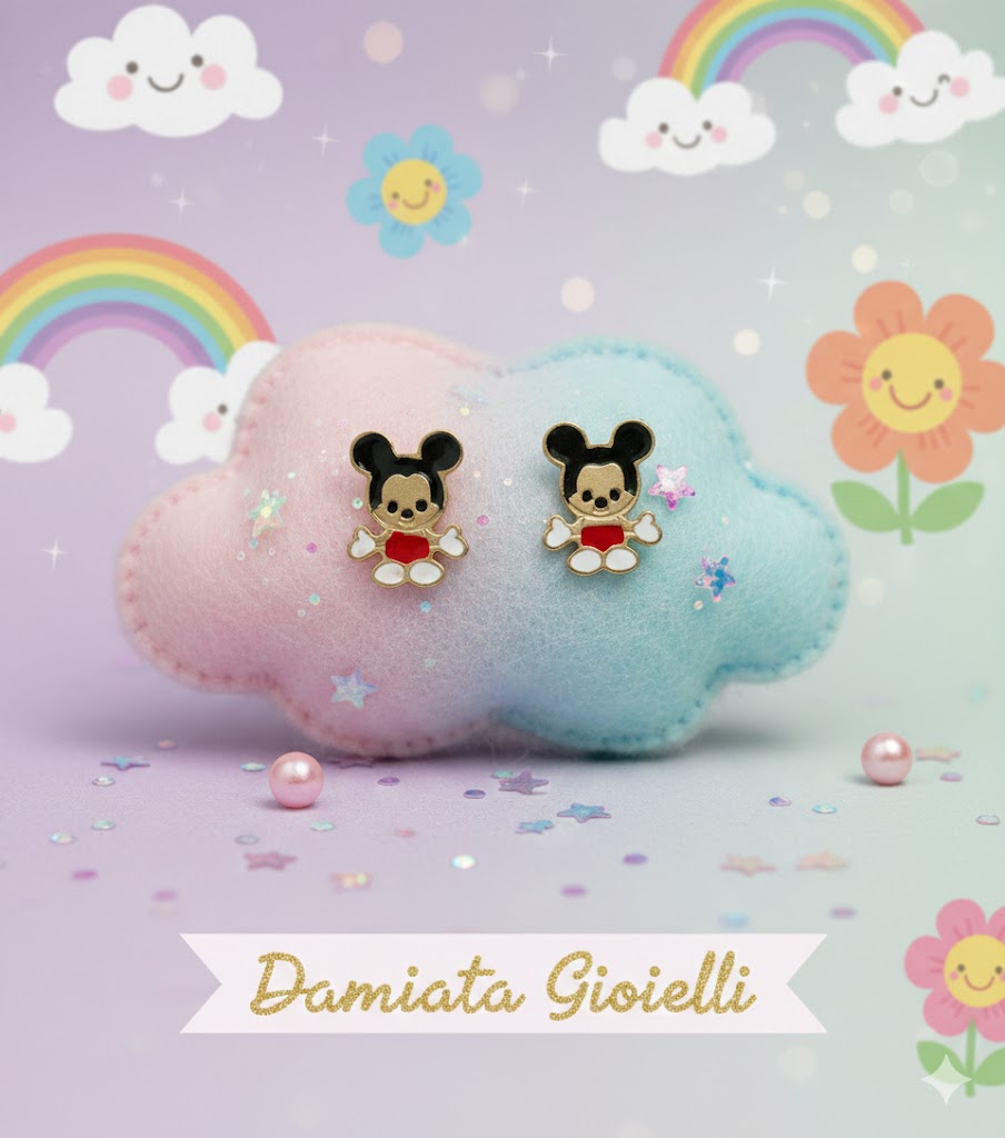 Orecchini Topolino bambina Damiata Gioielli in oro giallo smaltato 511/5/102/2
