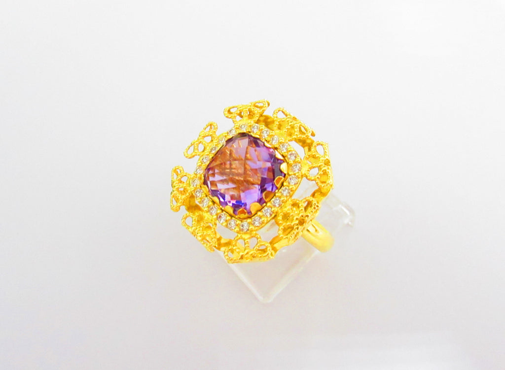 Anello fantasia donna Damiata Gioielli in oro giallo con quarzo e zirconi 5116/5/102
