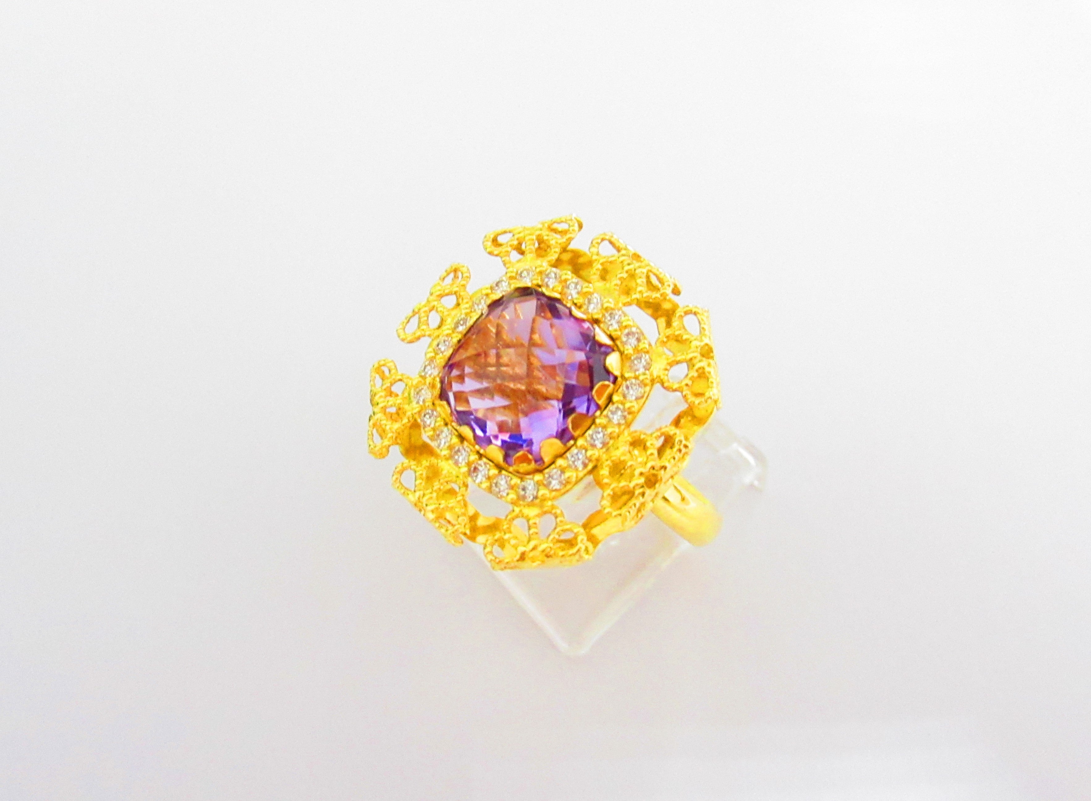 Anello fantasia donna Damiata Gioielli in oro giallo con quarzo e zirconi 5116/5/102