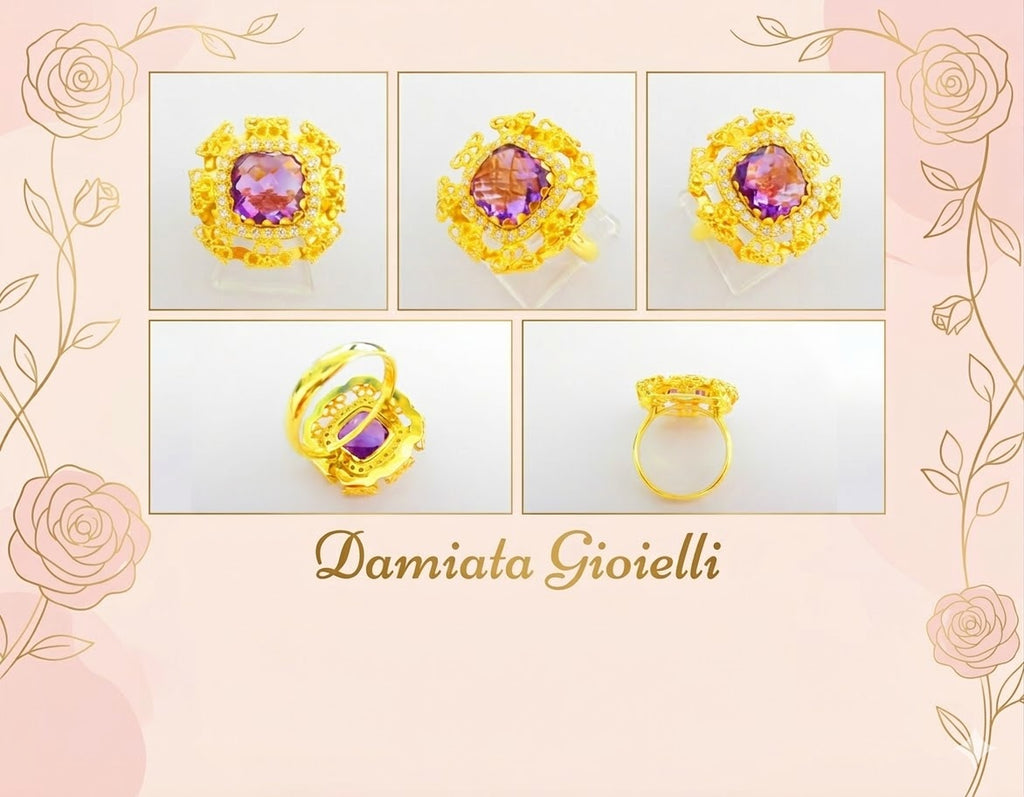 Anello fantasia donna Damiata Gioielli in oro giallo con quarzo e zirconi 5116/5/102