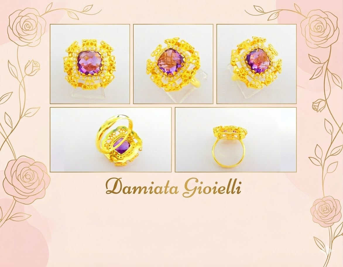 Anello fantasia donna Damiata Gioielli in oro giallo con quarzo e zirconi 5116/5/102