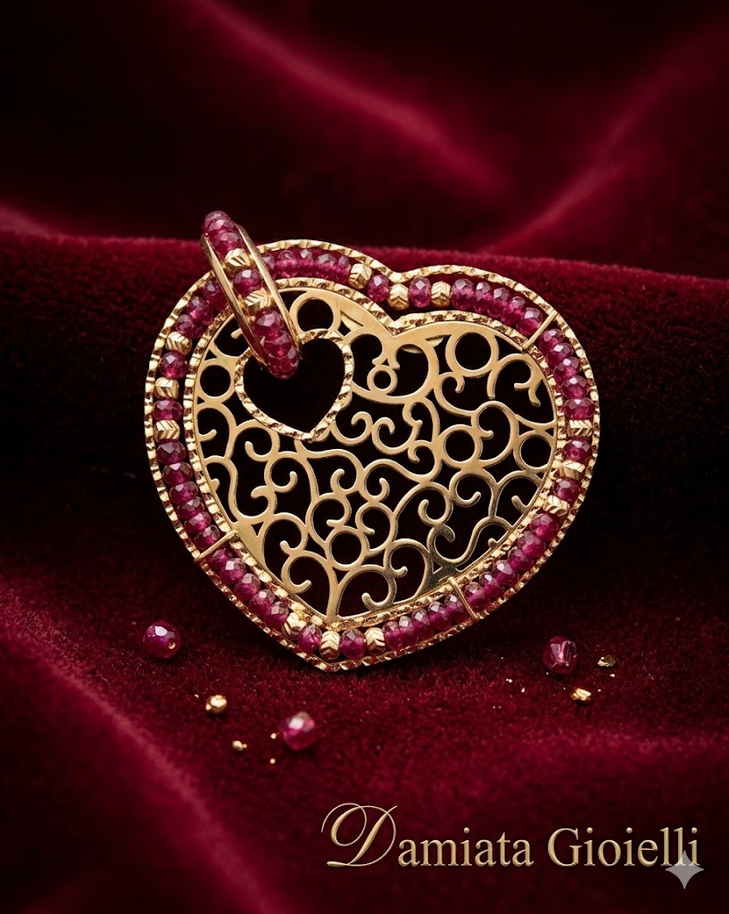 Charm cuore donna Sun Day in oro giallo e spinelli rossi 5163/102