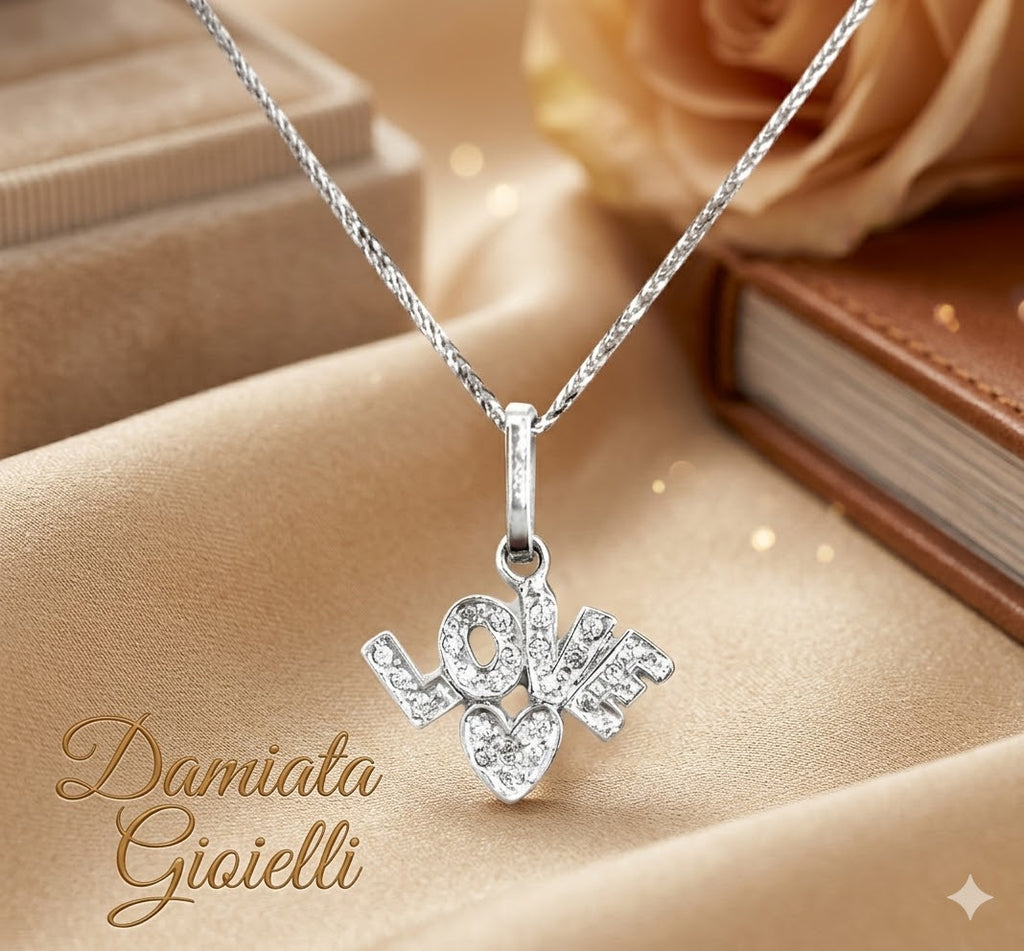 Collana con pendente "LOVE" donna Damiata Gioielli in oro bianco con zirconi 519/5/102+325/102