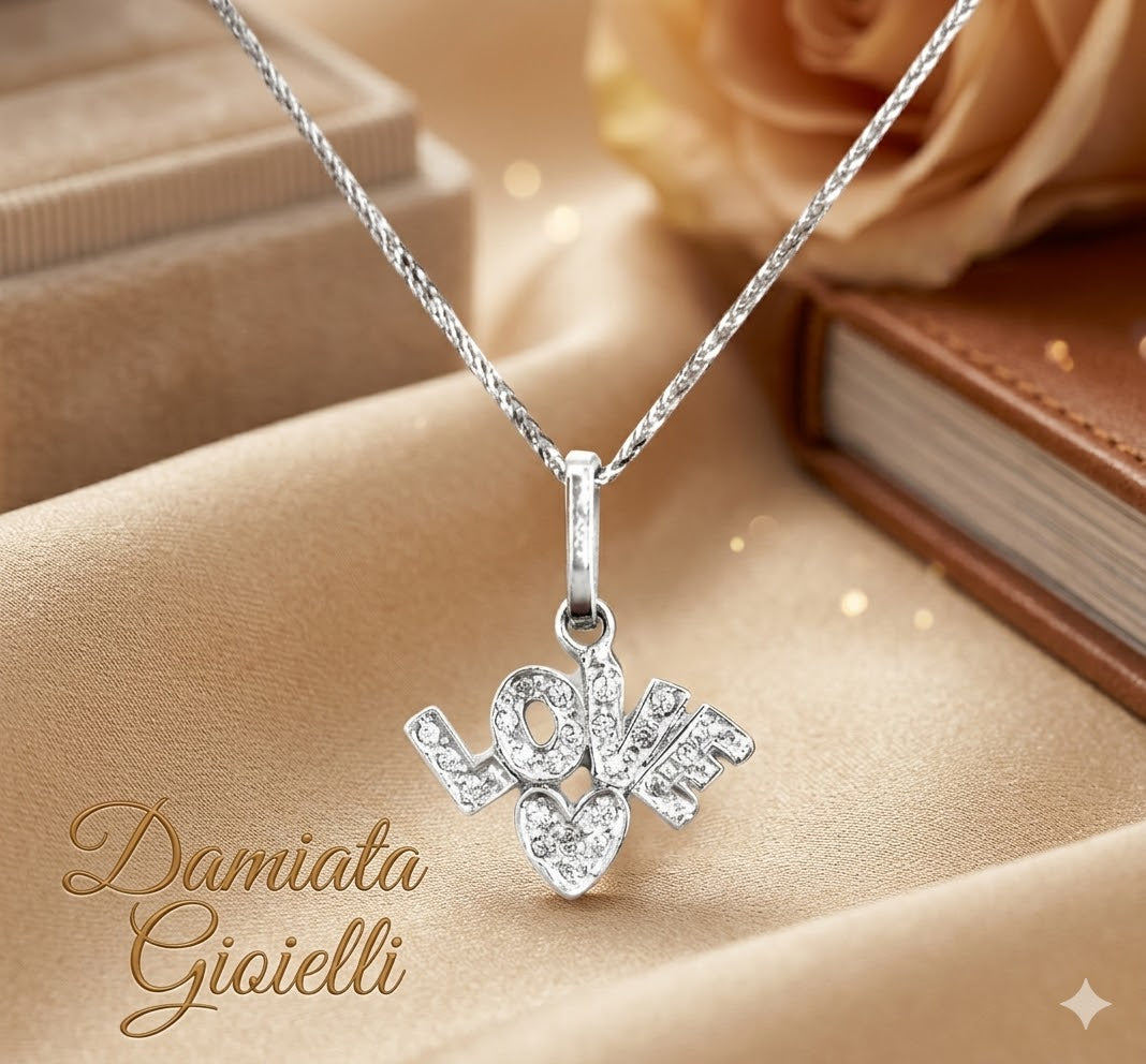 Collana con pendente "LOVE" donna Damiata Gioielli in oro bianco con zirconi 519/5/102+325/102