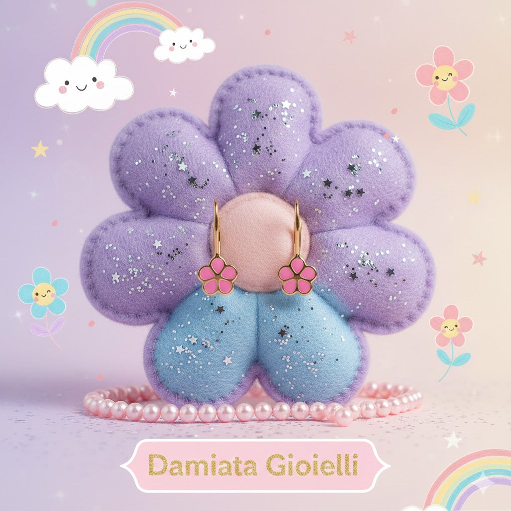 Orecchini pendenti a fiore bambina Damiata Gioielli in oro giallo smaltato 528/102/1