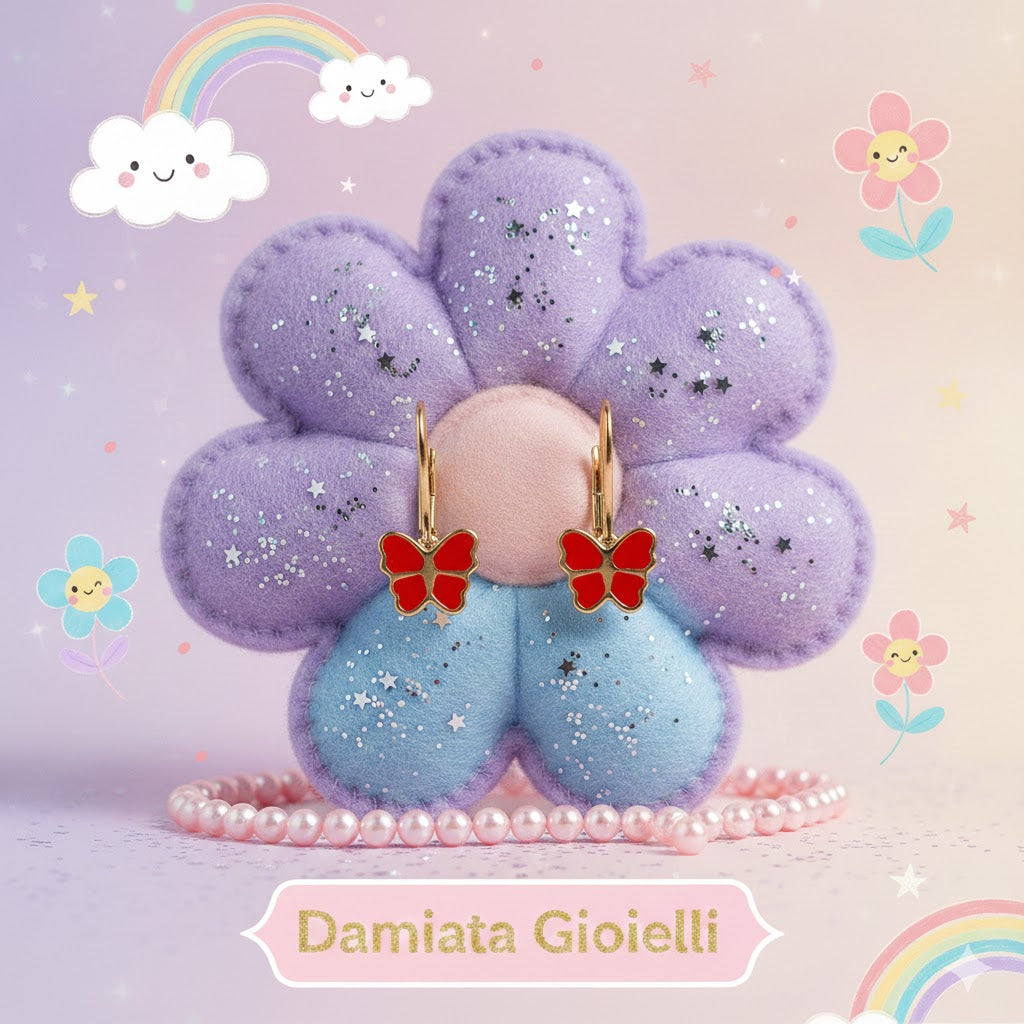 Orecchini pendenti a farfalla bambina Damiata Gioielli in oro giallo smaltato 528/102