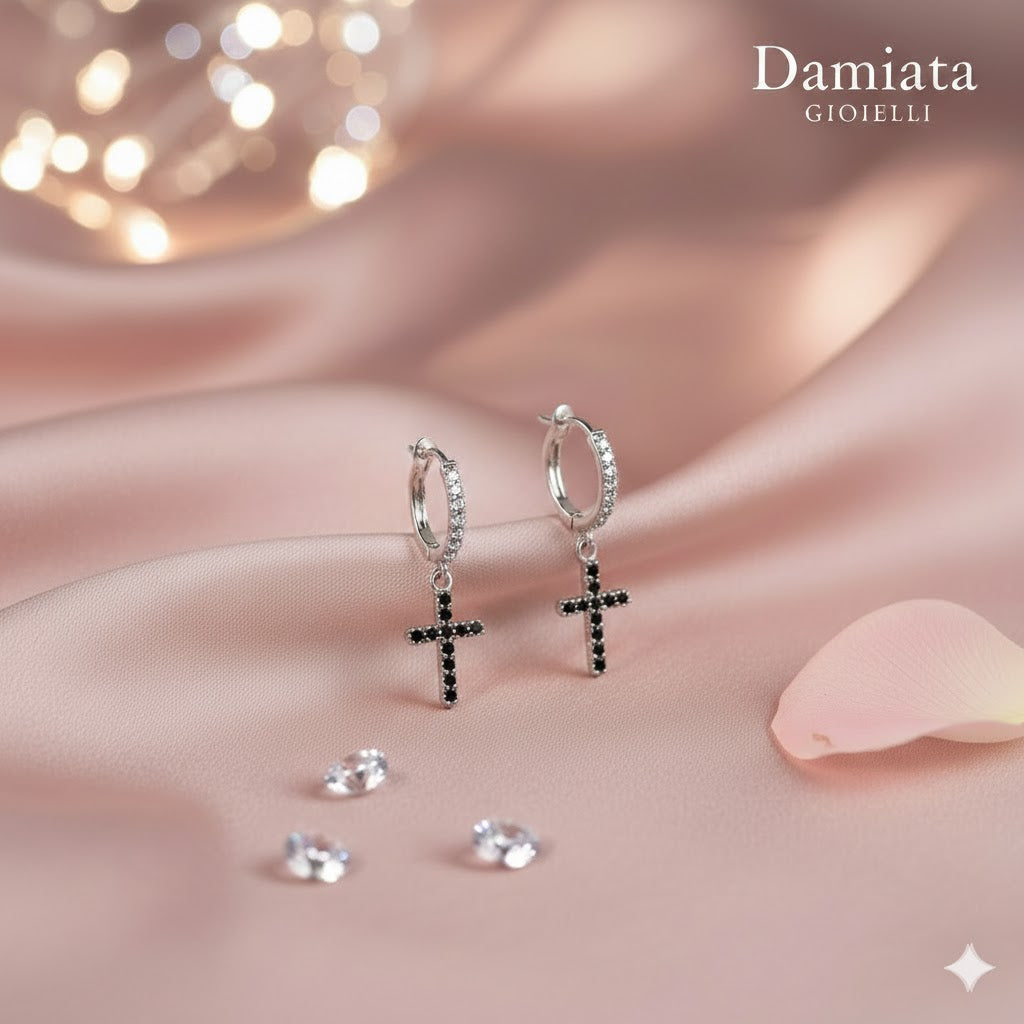 Orecchini con croce donna Damiata Gioielli in oro bianco e zirconi 531/5/102/3