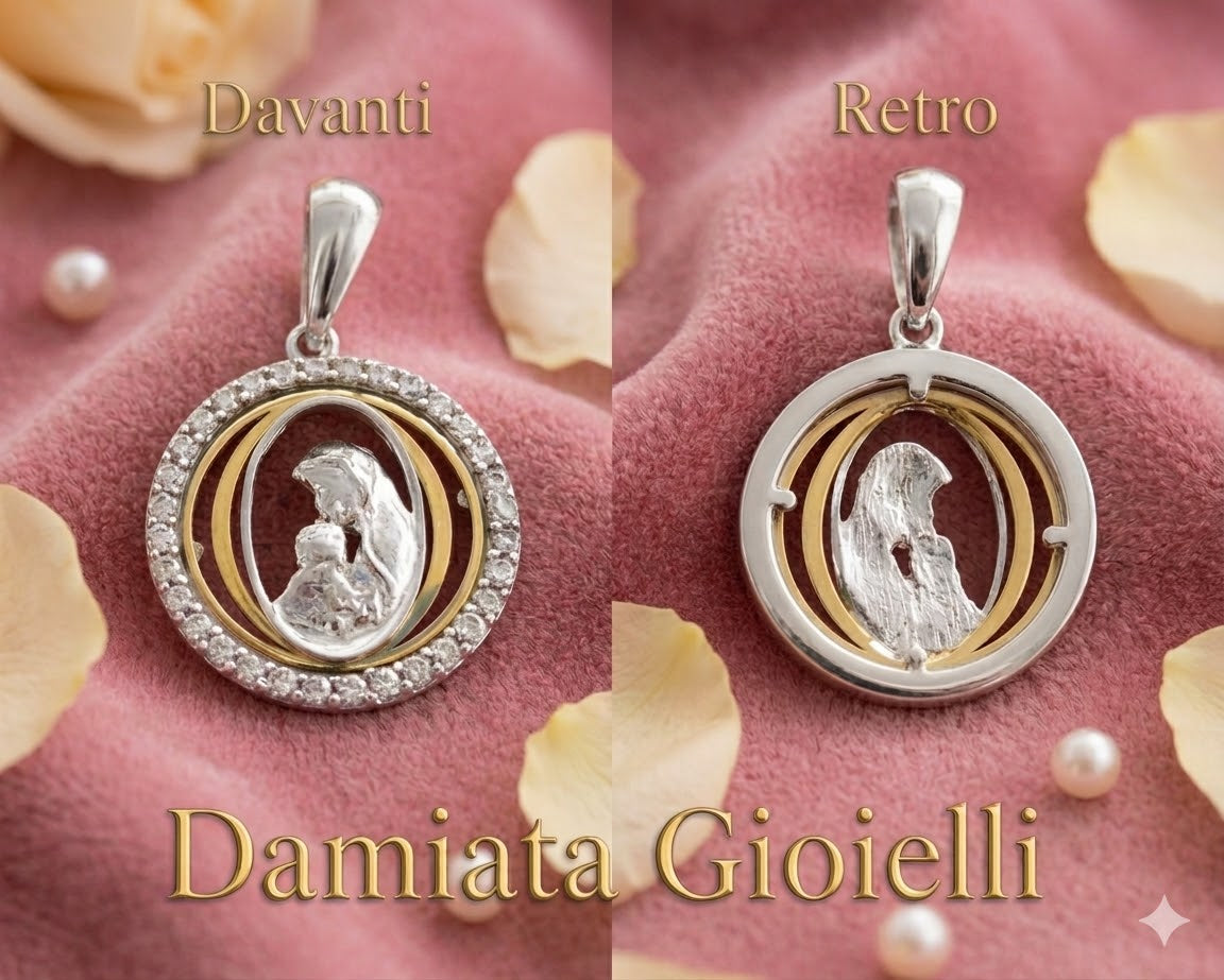 Medaglia con maternità donna Damiata Gioielli in oro bianco e giallo con zirconi 535/5/102