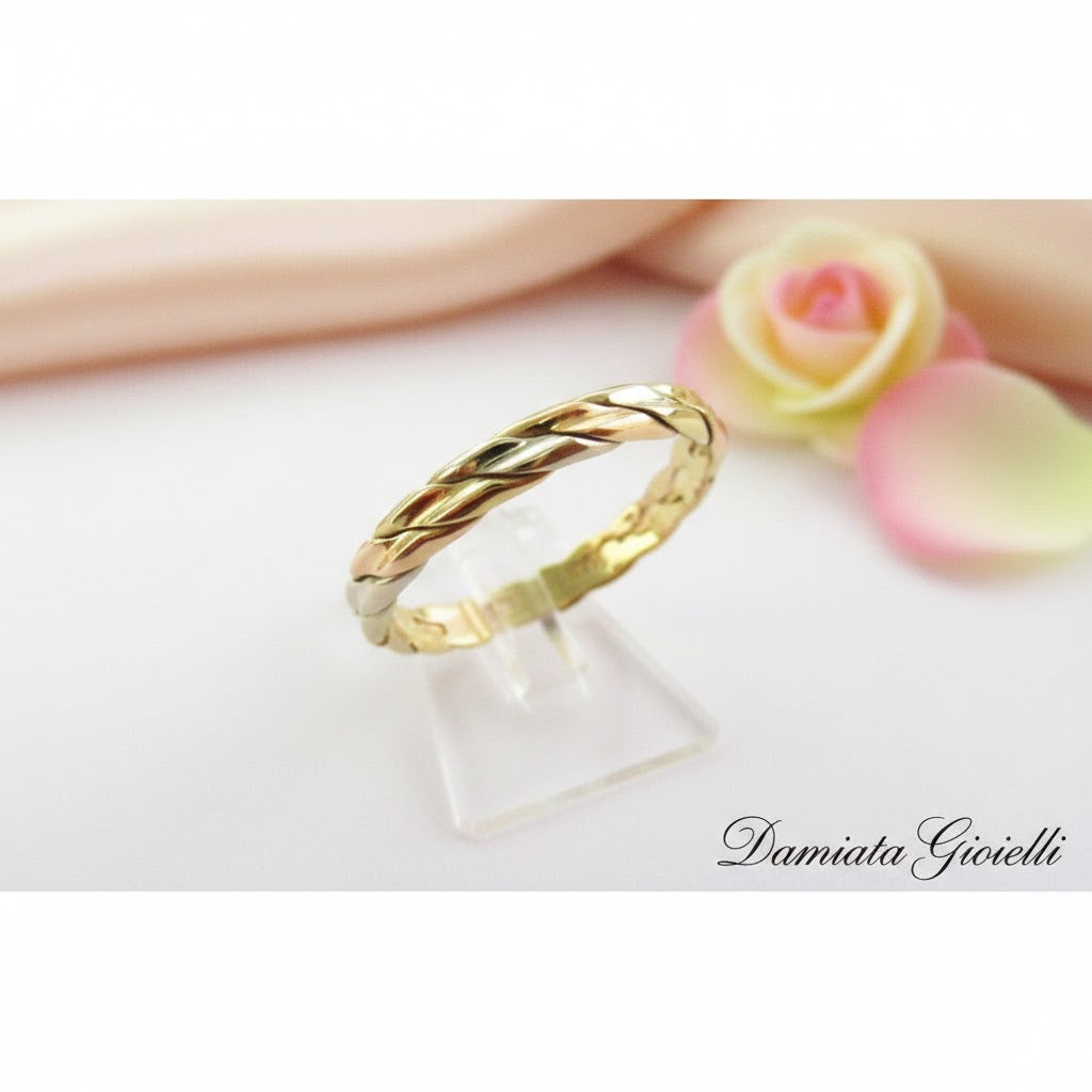 Anello fedina unisex Damiata Gioielli in oro bianco, giallo e rosa 538/5/102/3