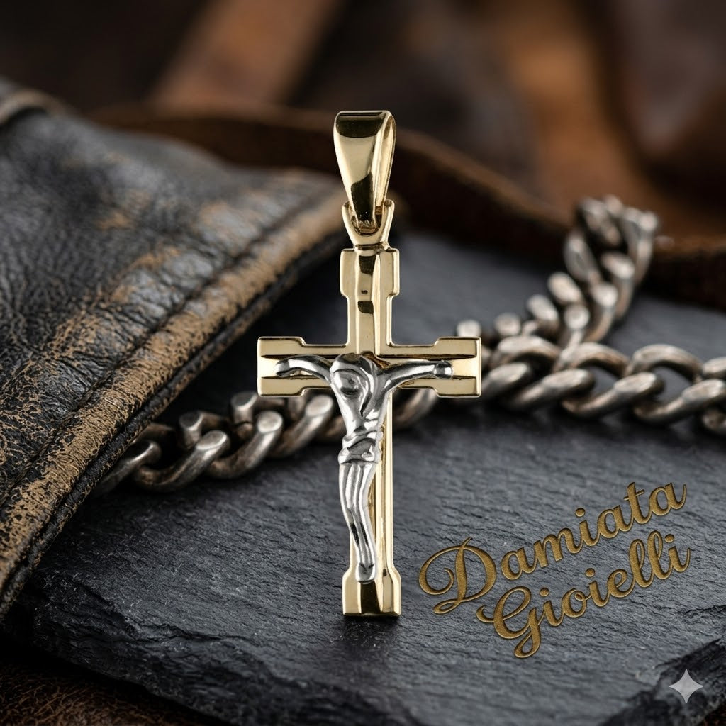 Ciondolo a croce unisex Damiata Gioielli in oro giallo e bianco 543/102/4
