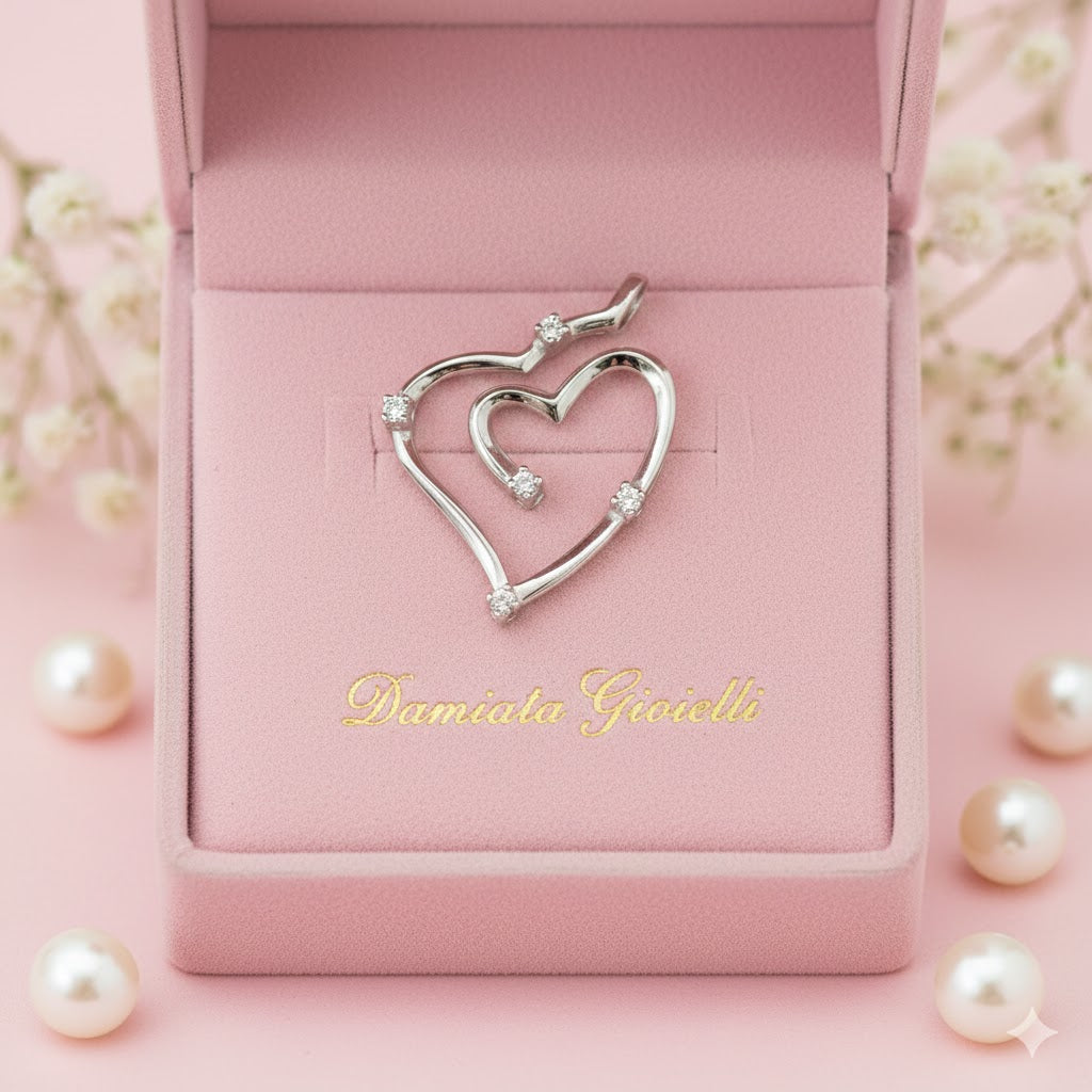 Ciondolo a cuore donna Damiata Gioielli in oro bianco e zirconi 545/102/1