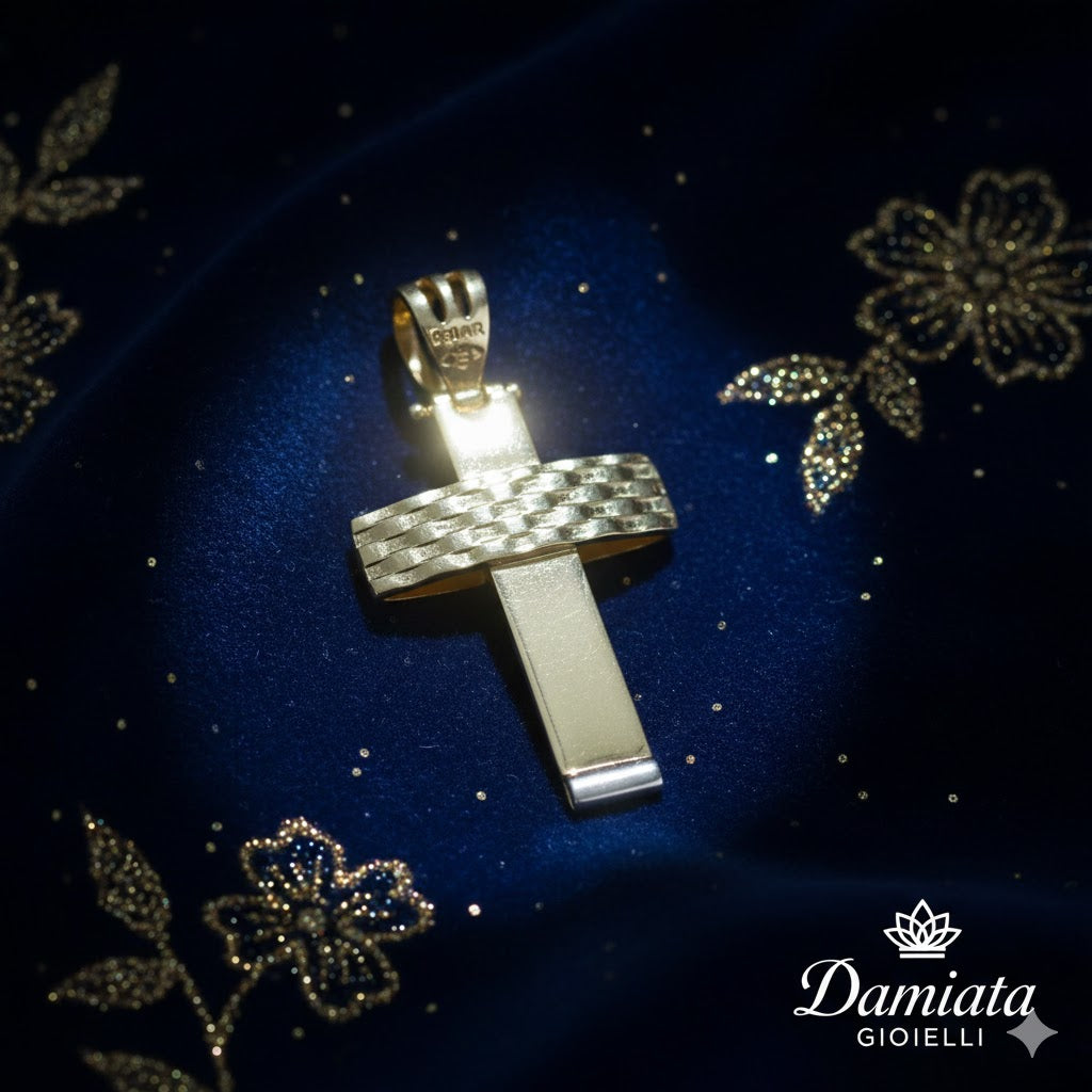 Ciondolo a croce uomo Damiata Gioielli in oro bianco e giallo 545/102/2