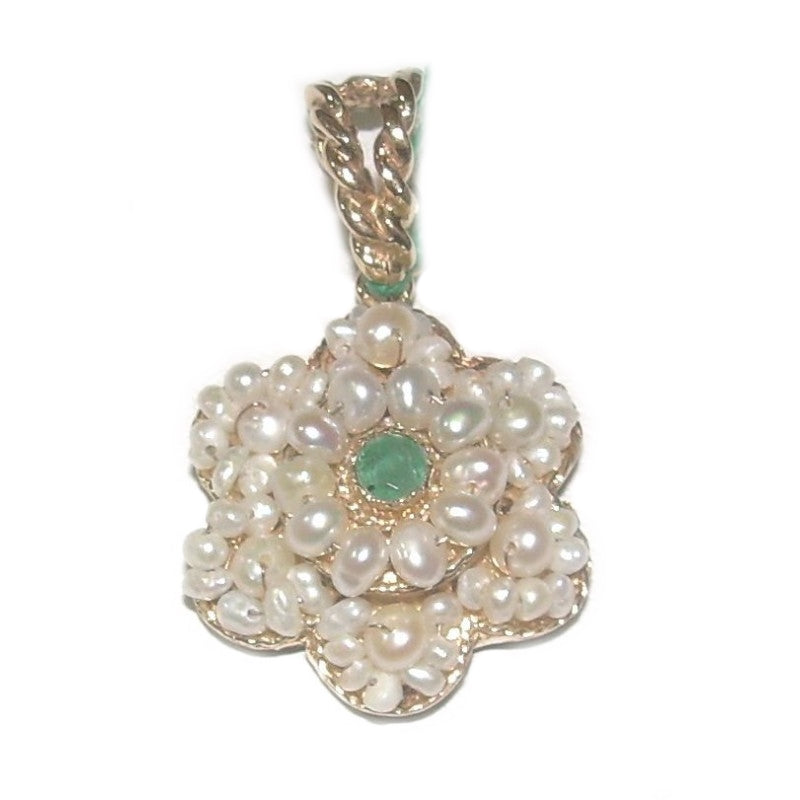 Ciondolo a fiore donna Damiata Gioielli in oro giallo, perle e smeraldo 548/102/2