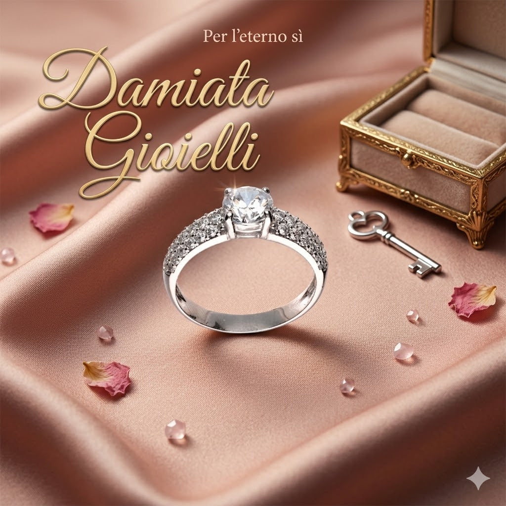 Anello solitario donna Damiata Gioielli in oro bianco e zirconi 548/102