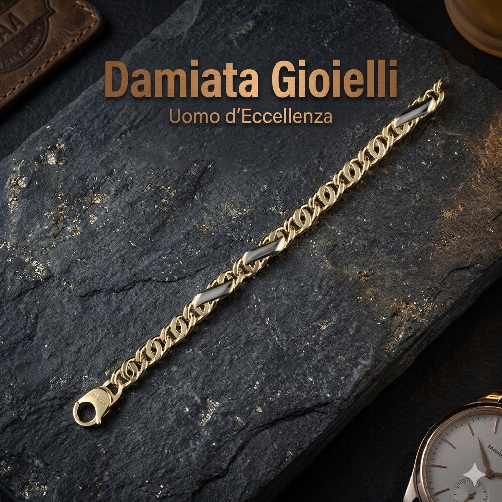 Bracciale a catena uomo Damiata Gioielli in oro bianco e giallo 549/102/3