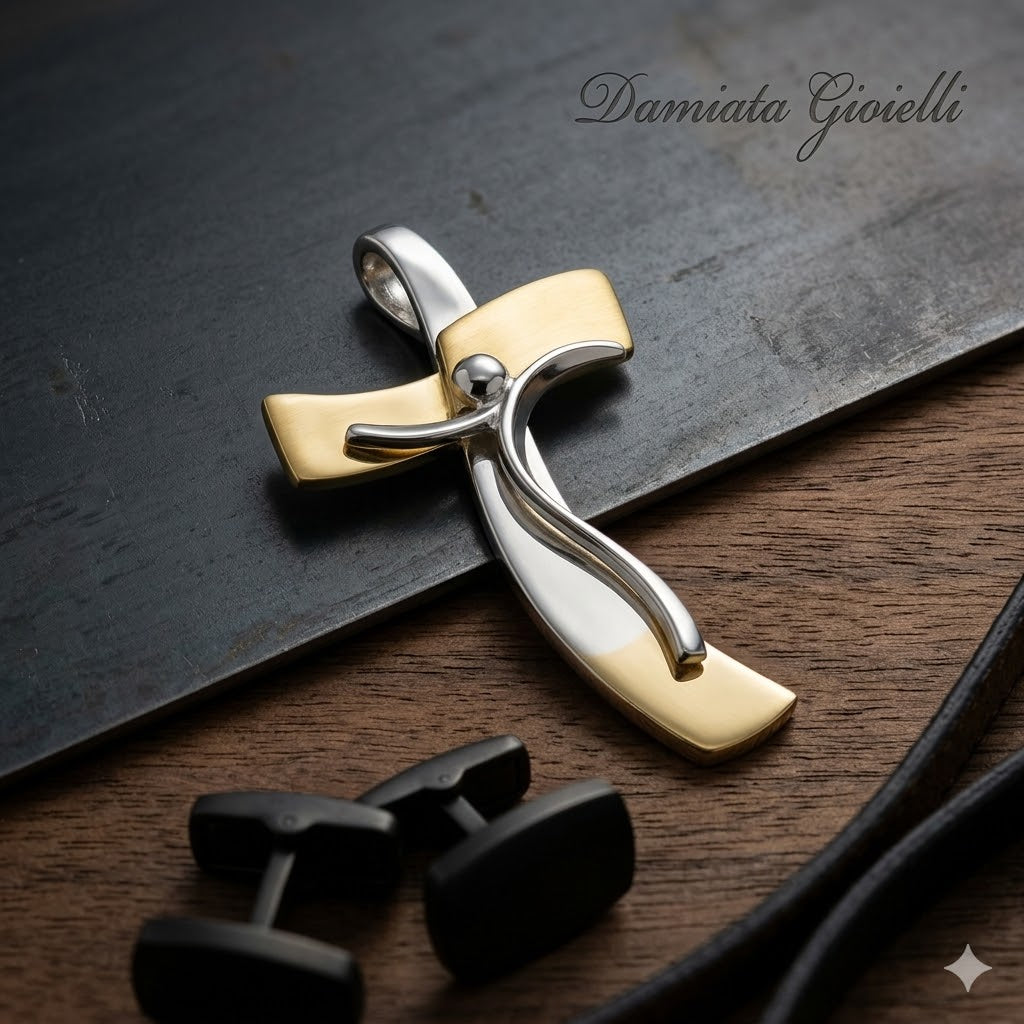 Ciondolo a croce uomo Damiata Gioielli in oro bianco e giallo 549/5/102
