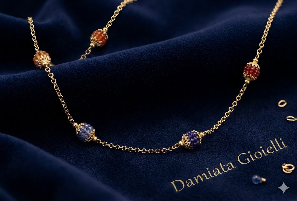 Collana donna Sun Day in oro giallo con ametista, topazio e spinelli 554