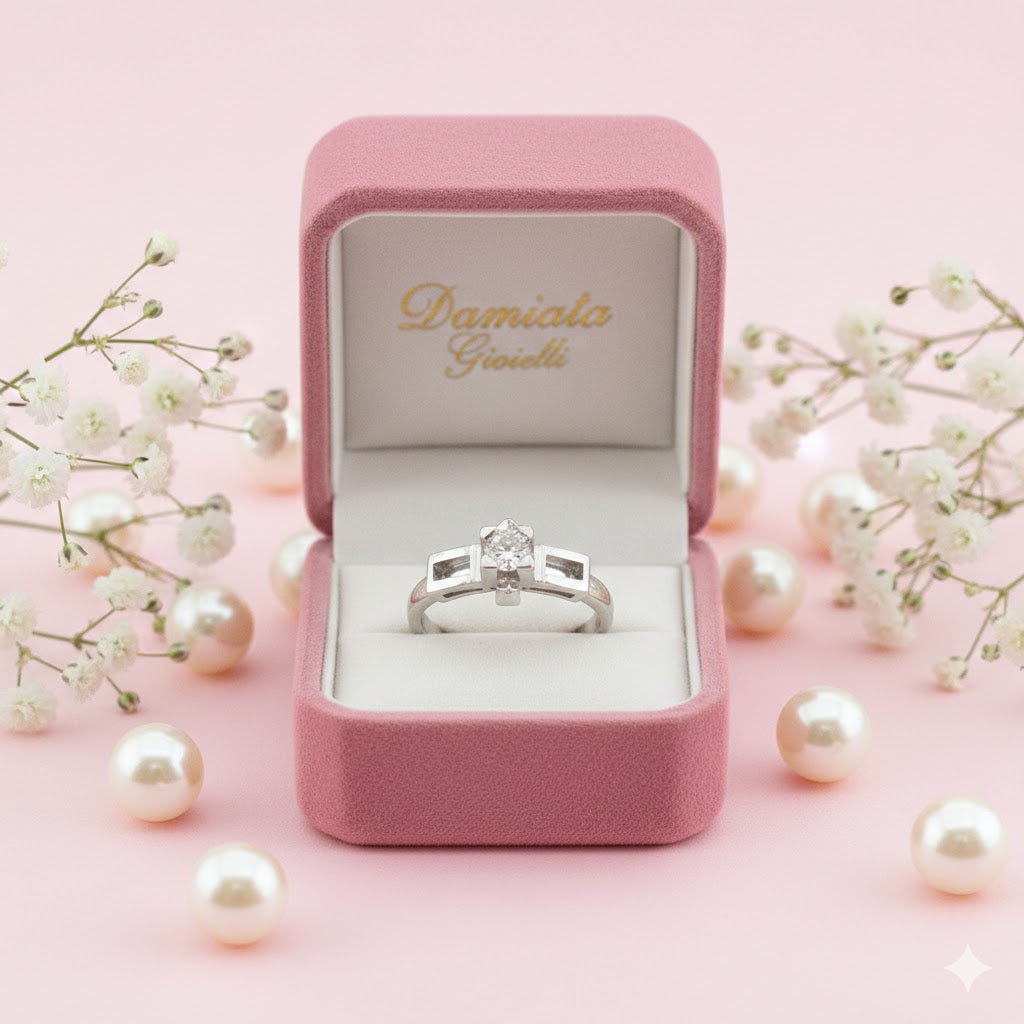 Anello solitario donna Damiata Gioielli in oro bianco e zircone 554/102