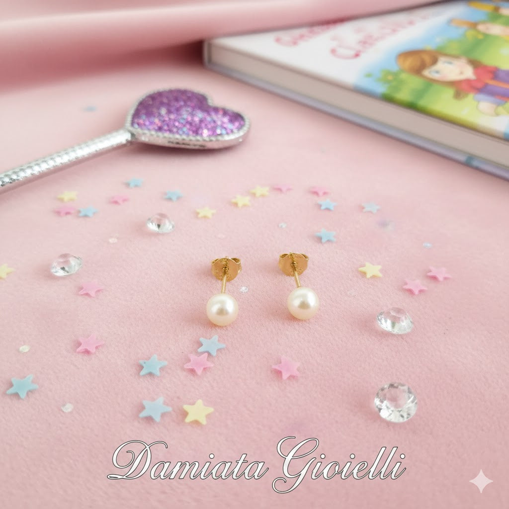 Orecchini a bottone bambina Damiata Gioielli in oro giallo e perle 65/102