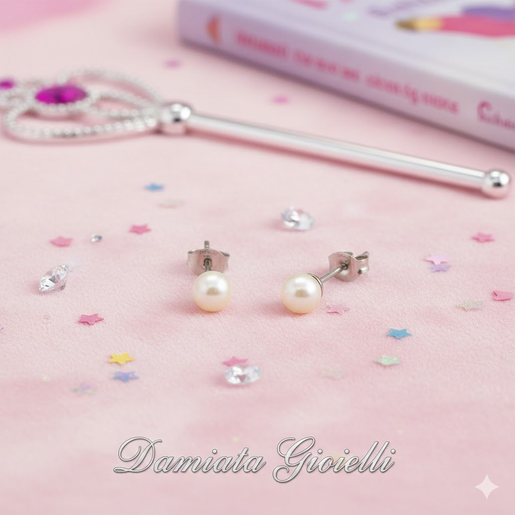 Orecchini a bottone bambina Damiata Gioielli in oro bianco e perle 65/102/1