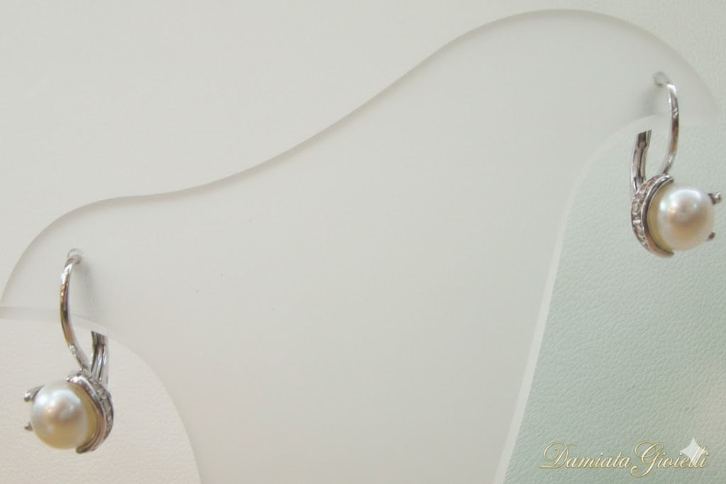 Orecchini pendenti donna Damiata Gioielli in oro bianco e perle 555/5/102/1